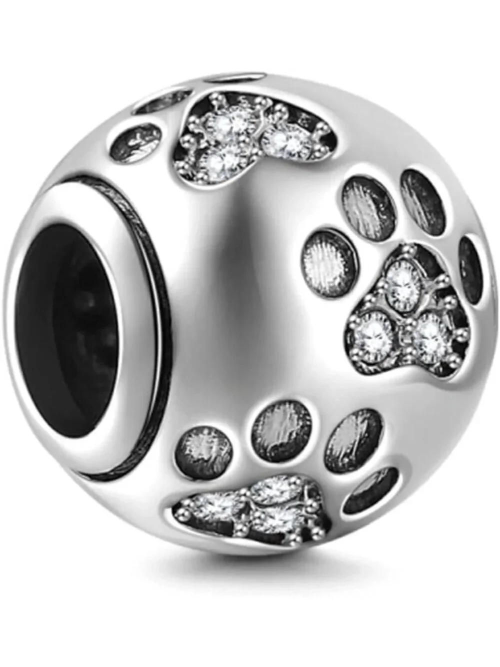 Sterling Silver Dog Paw Print Charms with Birthstone Crystal for Bracelets
